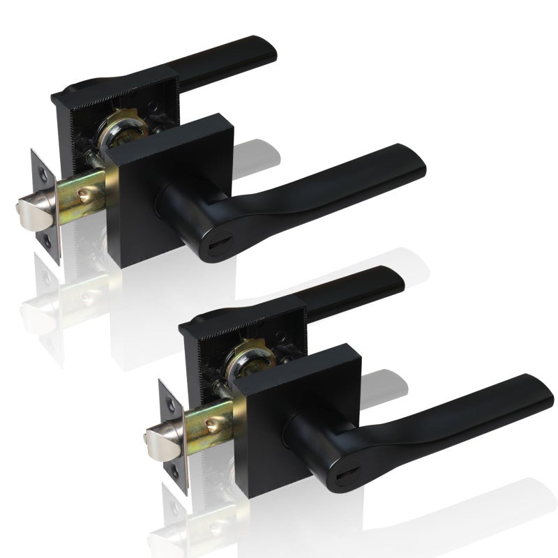 DSJJBLL 2 Pack Matte Black Door Knob Interior Privacy Keyless Entry Door Lock Square Style Reverisble Door Handles Heavy Duty Door Levers for Bedroom Bathroom Doors - Image 2