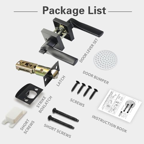 DSJJBLL 2 Pack Matte Black Door Knob Interior Privacy Keyless Entry Door Lock Square Style Reverisble Door Handles Heavy Duty Door Levers for Bedroom Bathroom Doors - Image 3