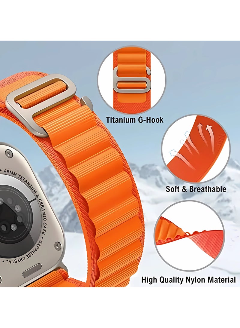 سوييت_سيڤن مجموعة من 5 أحزمة Alpine Loop لساعة Apple Watch Ultra/SE/Series 8-1 - حزام رياضي منسوج من النايلون قابل للتعديل مع خطاف G من التيتانيوم - مقاوم للعرق والماء، أبيض/أخضر/برتقالي/أسود/أزرق - Image 3