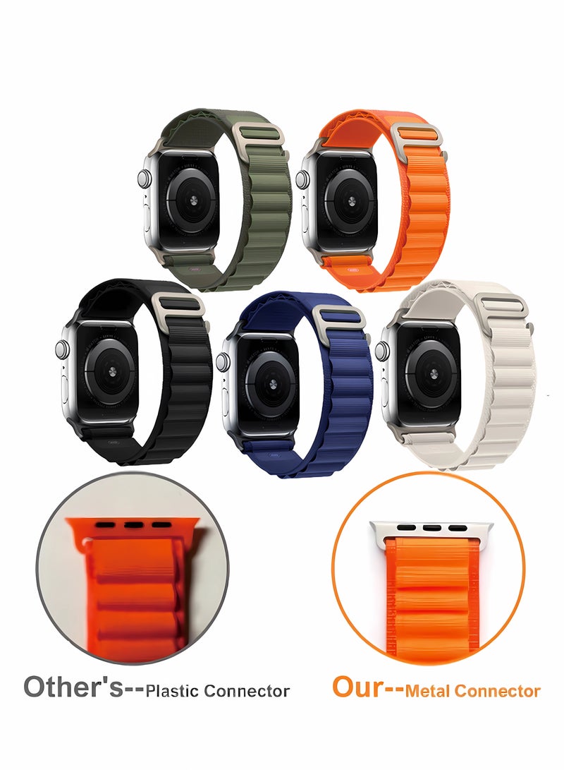 سوييت_سيڤن مجموعة من 5 أحزمة Alpine Loop لساعة Apple Watch Ultra/SE/Series 8-1 - حزام رياضي منسوج من النايلون قابل للتعديل مع خطاف G من التيتانيوم - مقاوم للعرق والماء، أبيض/أخضر/برتقالي/أسود/أزرق - Image 2