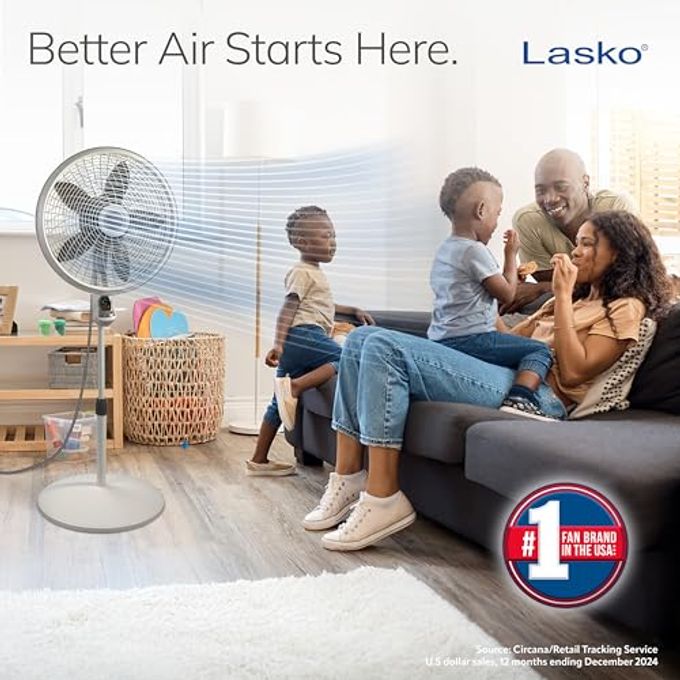 Lasko Cyclone Pedestal Fan, Adjustable Height, Remote Control, Timer, 3 Speeds, for Bedroom, Kitchen, Office and Living Room, 18", White, 1885, Large - Image 2