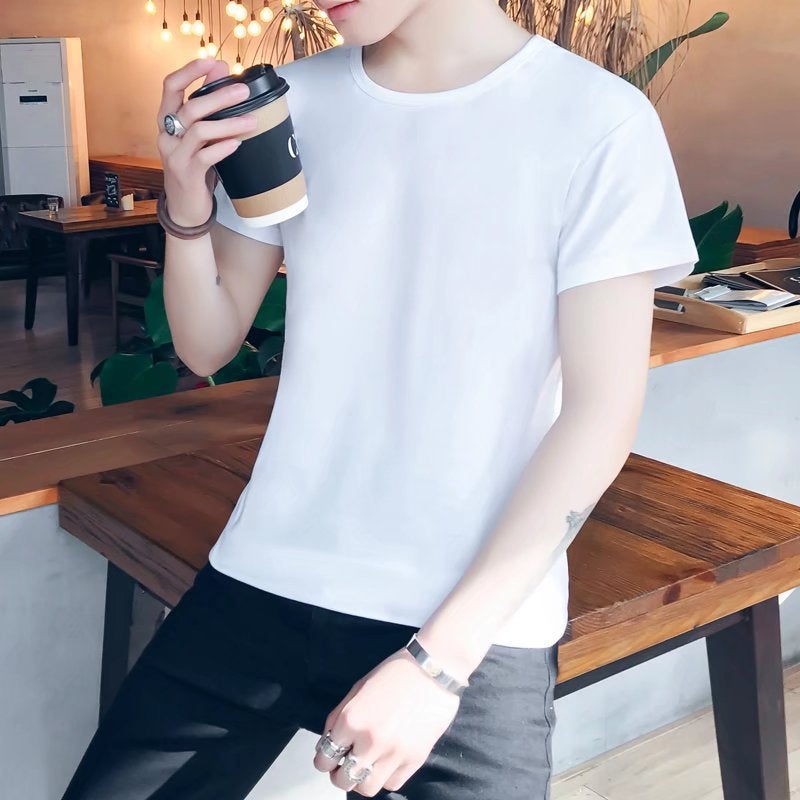 Factory wholesale solid color round neck short sleeve T-shirt summer thin base shirt slim short t spot cross-border a generation of hair - Image 3