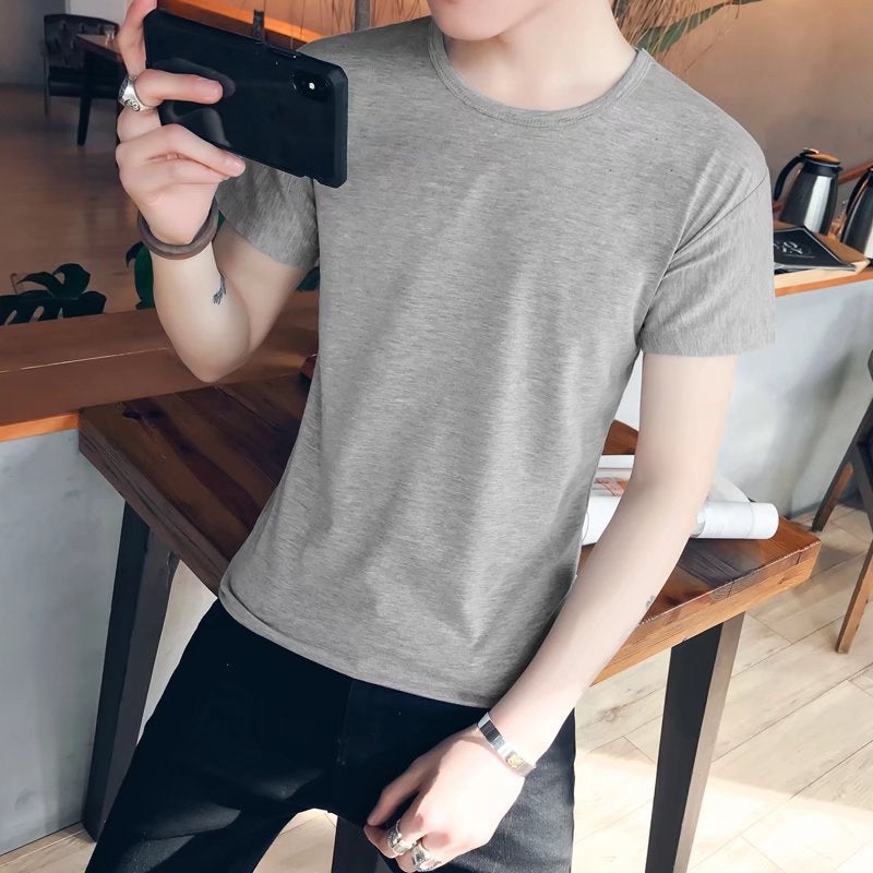 Factory wholesale solid color round neck short sleeve T-shirt summer thin base shirt slim short t spot cross-border a generation of hair - Image 4