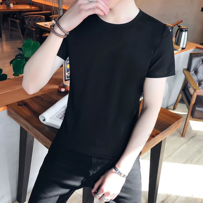 Factory wholesale solid color round neck short sleeve T-shirt summer thin base shirt slim short t spot cross-border a generation of hair - Image 2