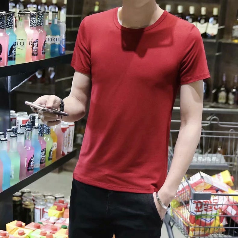 Factory wholesale solid color round neck short sleeve T-shirt summer thin base shirt slim short t spot cross-border a generation of hair - Image 5