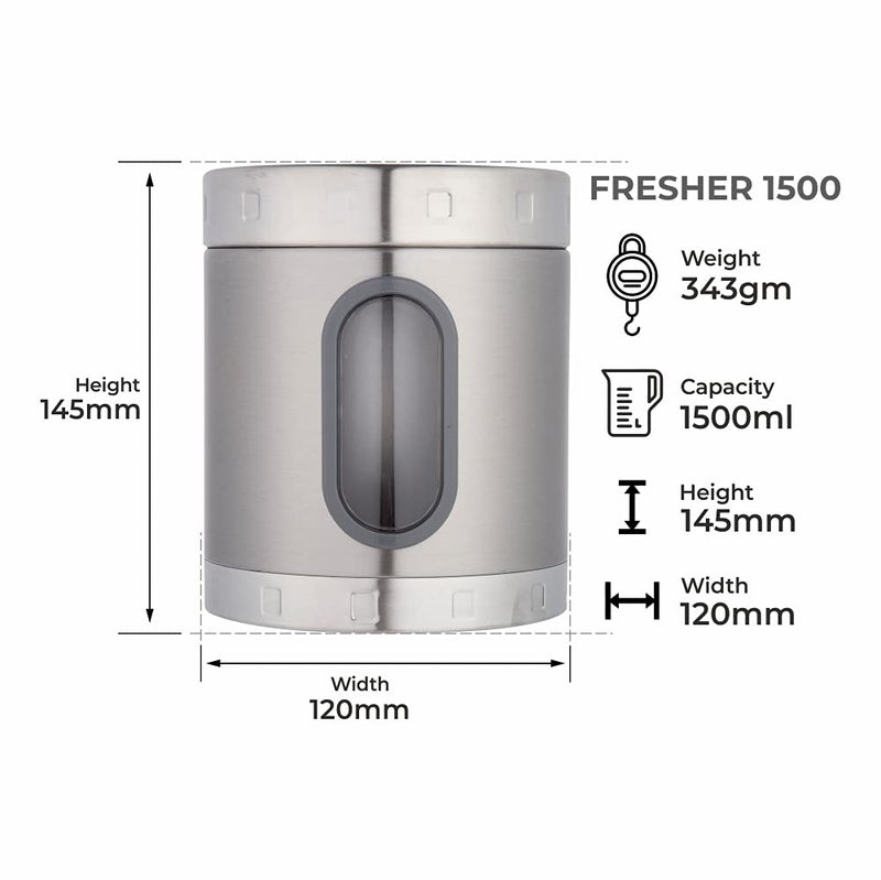DUBBLIN Stainless Steel Storage jar container Fresher screw lid transparent visible window food safe steel Storage container 1500 ml, 1 Piece, Silver - Image 3