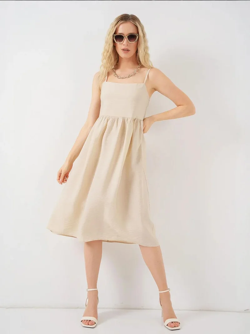 BIG DART BDART Square Collar Textured Midi Dress