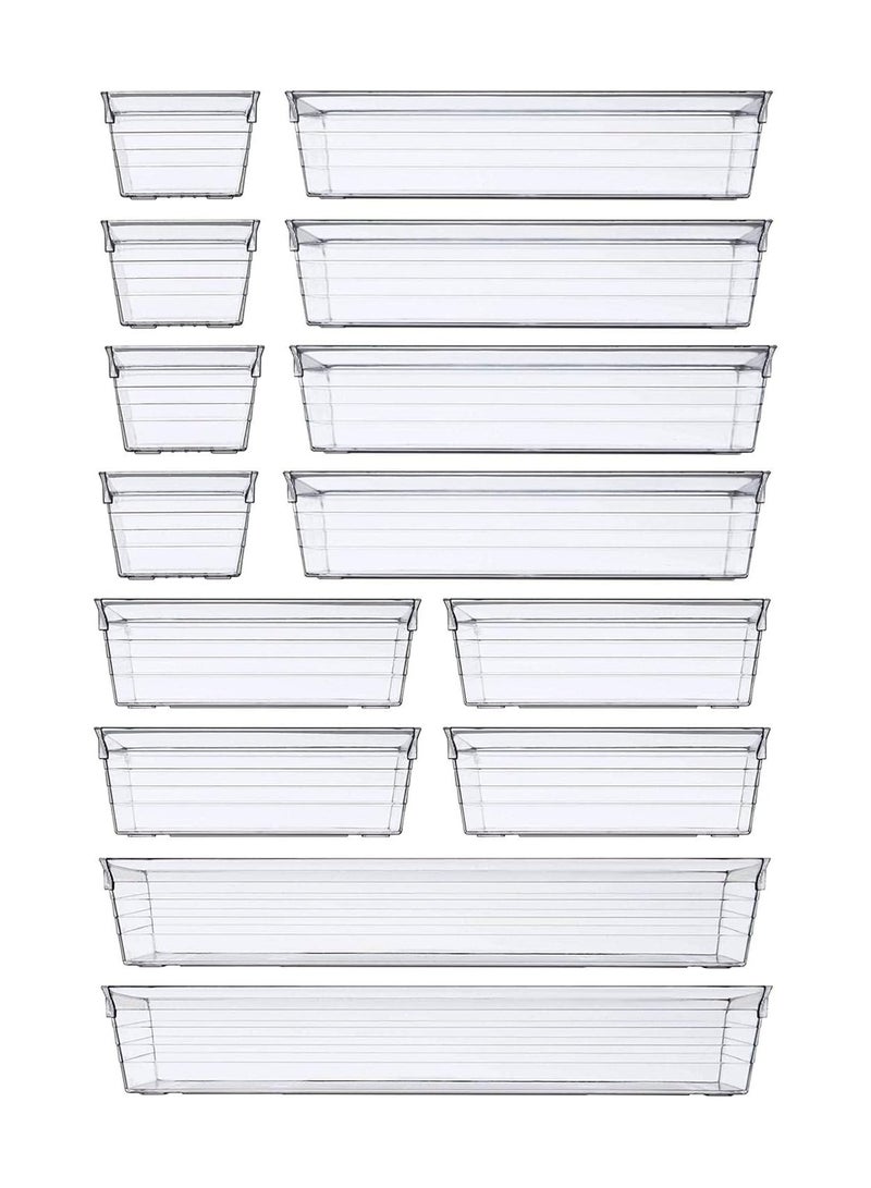 DCA Clear Plastic Desk Drawer Organizer Tray for Makeup, Kitchen Utensils, Jewellery, and Gadgets 14 PCS  set - Image 1