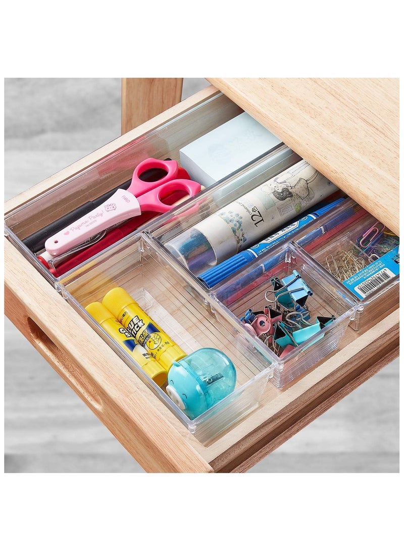 DCA Clear Plastic Desk Drawer Organizer Tray for Makeup, Kitchen Utensils, Jewellery, and Gadgets 14 PCS  set - Image 3