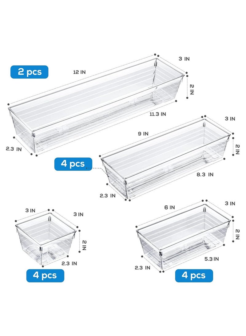 DCA Clear Plastic Desk Drawer Organizer Tray for Makeup, Kitchen Utensils, Jewellery, and Gadgets 14 PCS  set - Image 5