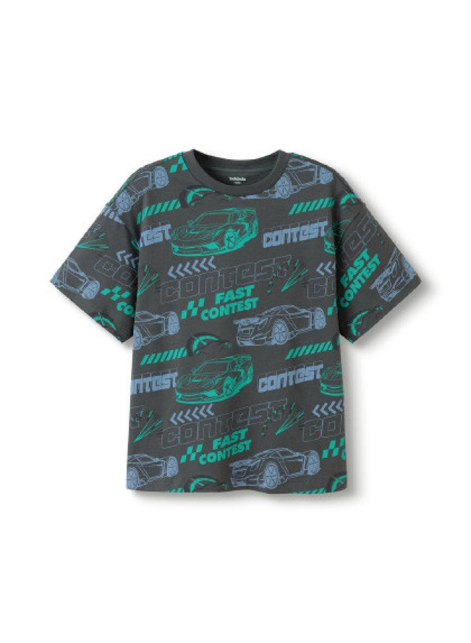 Balabala Kids Short Sleeve T-shirt Boys' Summer 2025 Collection Full Print Cotton Top - Image 1