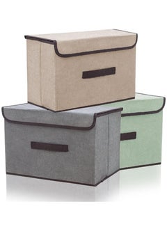 Beauenty 3Pcs Storage Bins with Lids, Foldable Colorful Fabric Storage Cubes,Decorative Storage Boxes,Storage Box Collapsible Storage Bins Organization and Storage,for Home Bedroom Closet Office  - Image 1