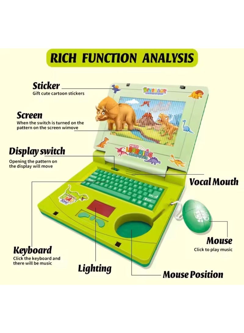 توي لاند كمبيوتر محمول تعليمي للأطفال على شكل ديناصور مع لوحة مفاتيح وفأرة، ومؤثرات موسيقية وضوئية - Image 3