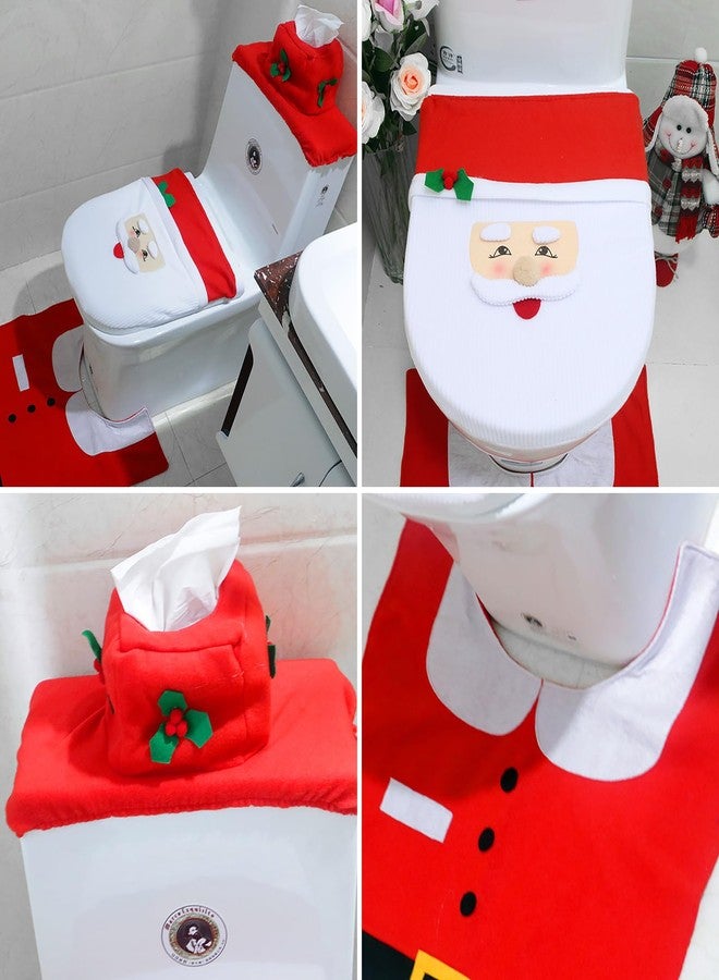 IPENNY 3-Piece Christmas Toilet Set - Soft Fleece Toilet Seat Cover, Non-Slip Bath Mat & Tank Cover with Tissue Box Holder, Festive Bathroom Decor, Ideal Gift for Elderly - Image 3