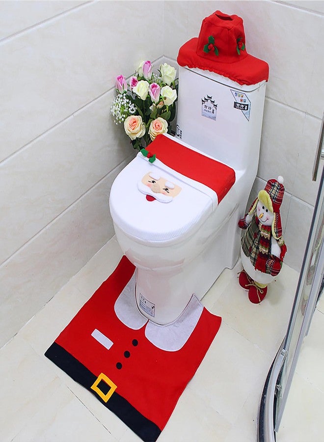 IPENNY 3-Piece Christmas Toilet Set - Soft Fleece Toilet Seat Cover, Non-Slip Bath Mat & Tank Cover with Tissue Box Holder, Festive Bathroom Decor, Ideal Gift for Elderly - Image 2
