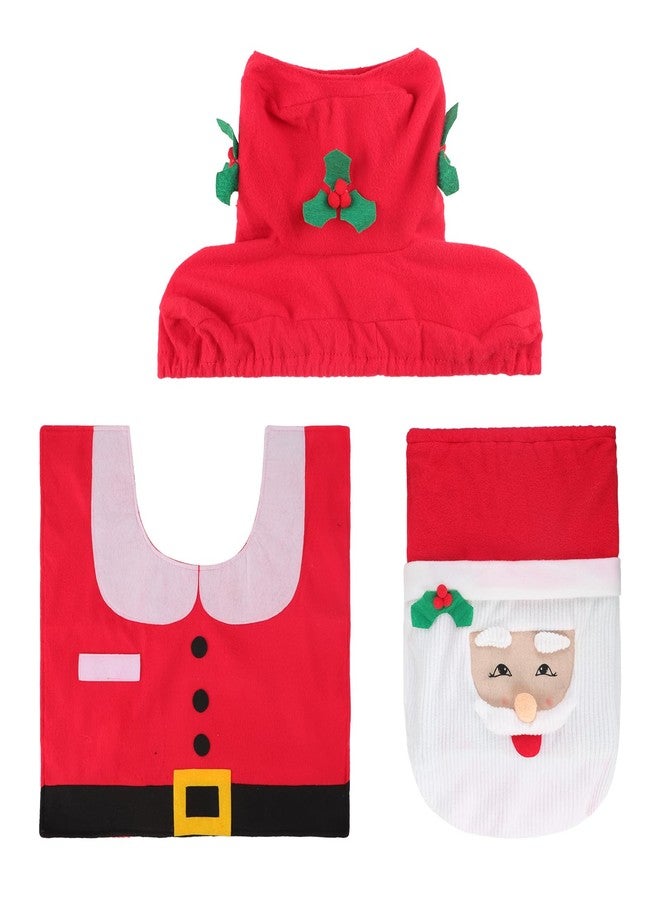 IPENNY 3-Piece Christmas Toilet Set - Soft Fleece Toilet Seat Cover, Non-Slip Bath Mat & Tank Cover with Tissue Box Holder, Festive Bathroom Decor, Ideal Gift for Elderly - Image 1