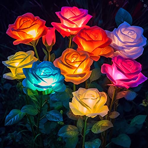 BOMIER 6-Pack Solar Flowers Outdoor Waterproof - Solar Garden Lights with Rose, Solar Flower Lights for Outside Yard Decorations Outdoor - Image 1