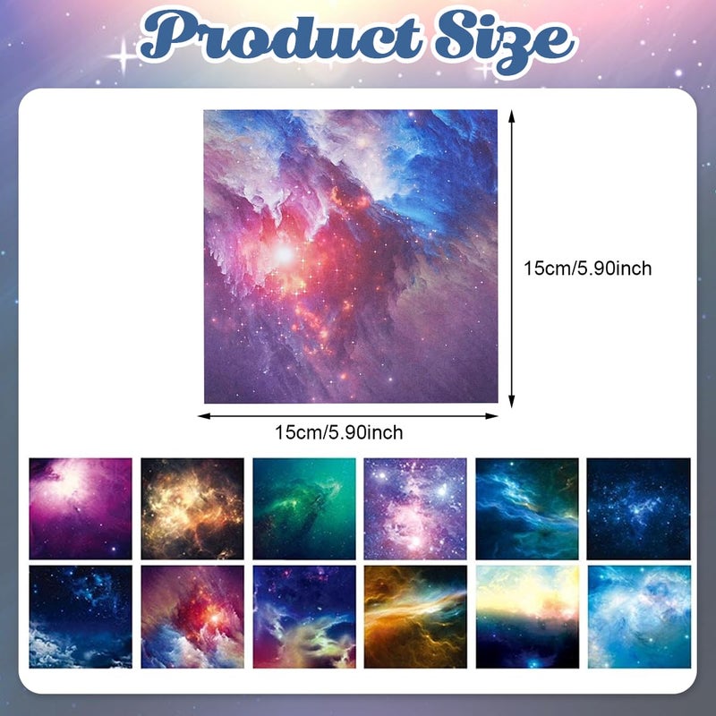 HASTHIP ® 100 Sheets Double Sided Origami Paper for Kids & Grown-ups, 12 Vibrant Designs of Beautiful Galaxy Outer Space, Easy Folding for Scrapbook Paper Arts Crafts School, 6x6 inch - Image 2