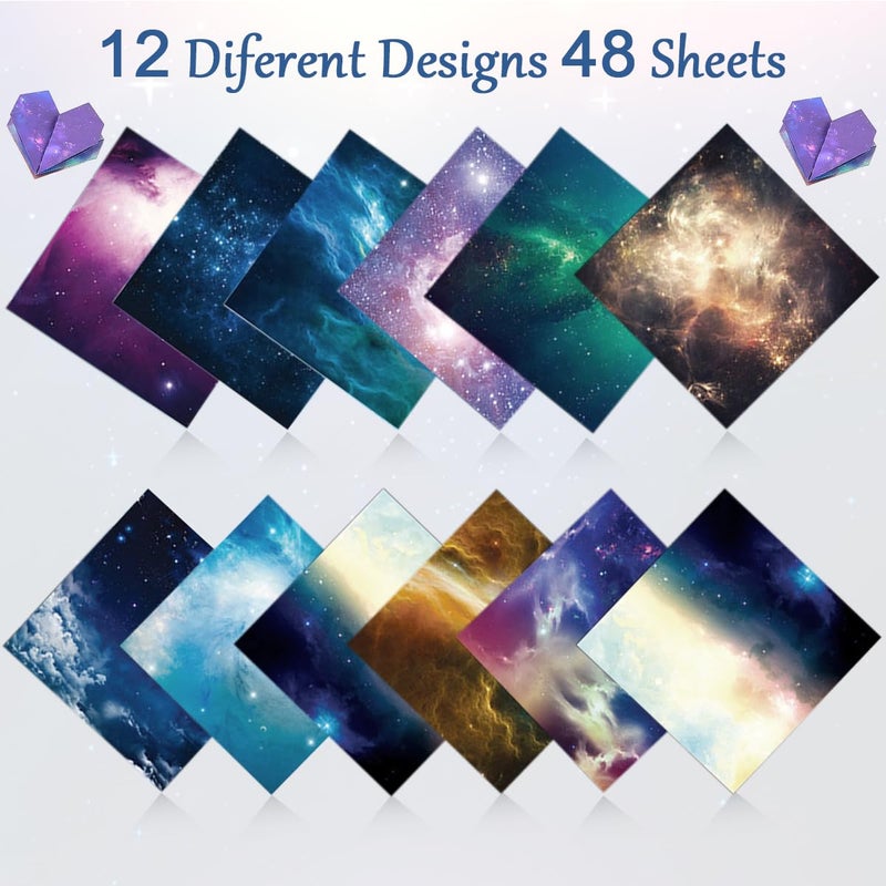 HASTHIP ® 100 Sheets Double Sided Origami Paper for Kids & Grown-ups, 12 Vibrant Designs of Beautiful Galaxy Outer Space, Easy Folding for Scrapbook Paper Arts Crafts School, 6x6 inch - Image 3