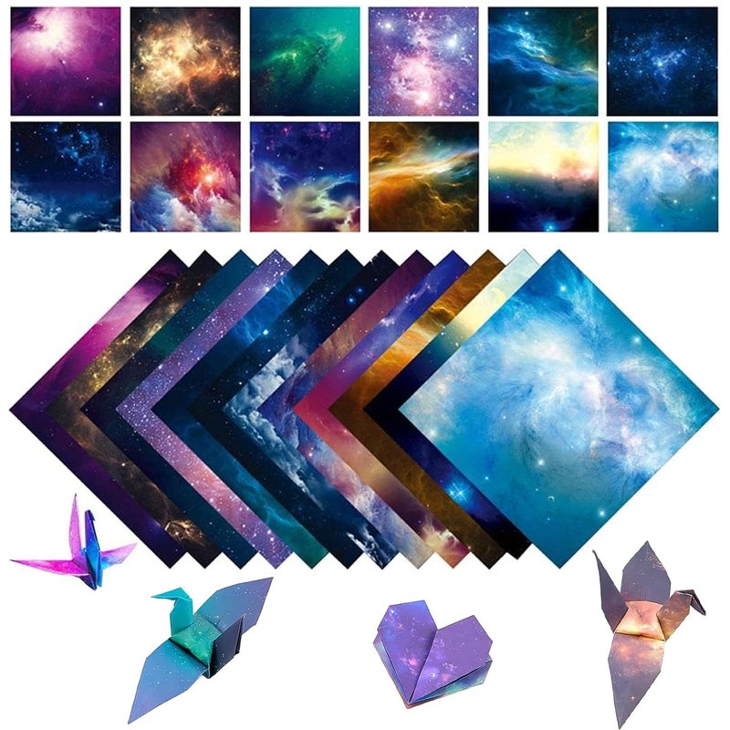 HASTHIP ® 100 Sheets Double Sided Origami Paper for Kids & Grown-ups, 12 Vibrant Designs of Beautiful Galaxy Outer Space, Easy Folding for Scrapbook Paper Arts Crafts School, 6x6 inch - Image 1