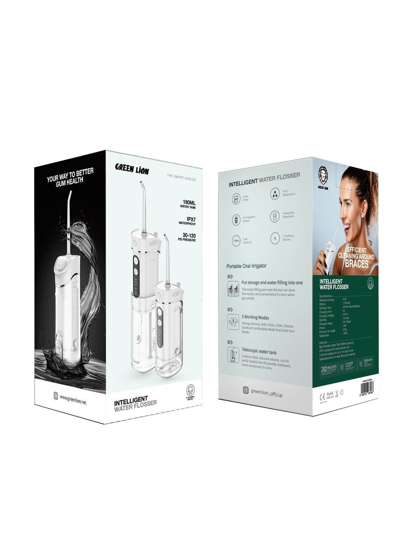 GREEN LION Portable Water Dental Flosser for Teeth Cleaning Cordless Oral Irrigator 180ml / 5 Working Modes - White - Image 4