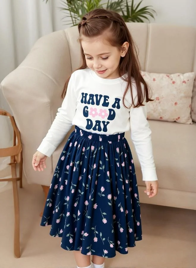 Take Two Graphic Printed Top with Elastic Waist Skirt Set