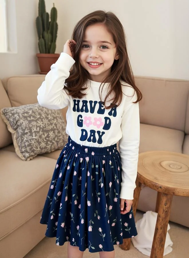 Take Two Graphic Printed Top with Elastic Waist Skirt Set