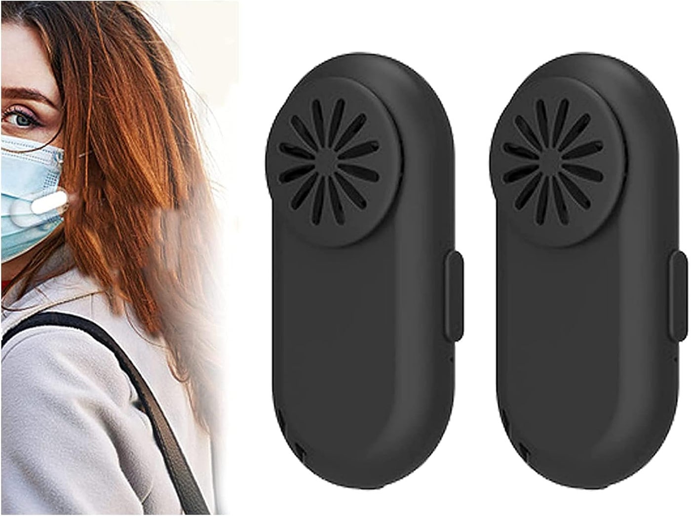 Breathe Cooler Wearable Air Purifier,Portable Mini Air Purifier Mask Fan,Reusable Personal Wearable Mini Fan Cool Mask Clip-on Air Purifier,Personal Ionizer Air Purifier Wearable (Black 2Pcs)