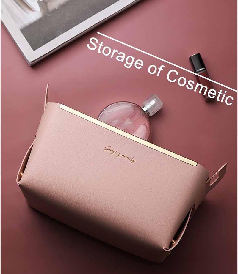 KEYOZA Foldable Storage Basket Bin Faux Leather Organizer Container Box with HandlesSmall Leather Foldable Tissue Box for Desktop or Table Entryway Table Key Wallet Watch Coin Change PINK - Image 3