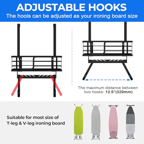TJMOREE TJ.MOREE Over The Door/Wall Mount Ironing Board Hanger, Laundry Room Iron and Ironing Board Caddy Storage for Water Mister, Fabric Sprays, Laundry Detergent - Image 5