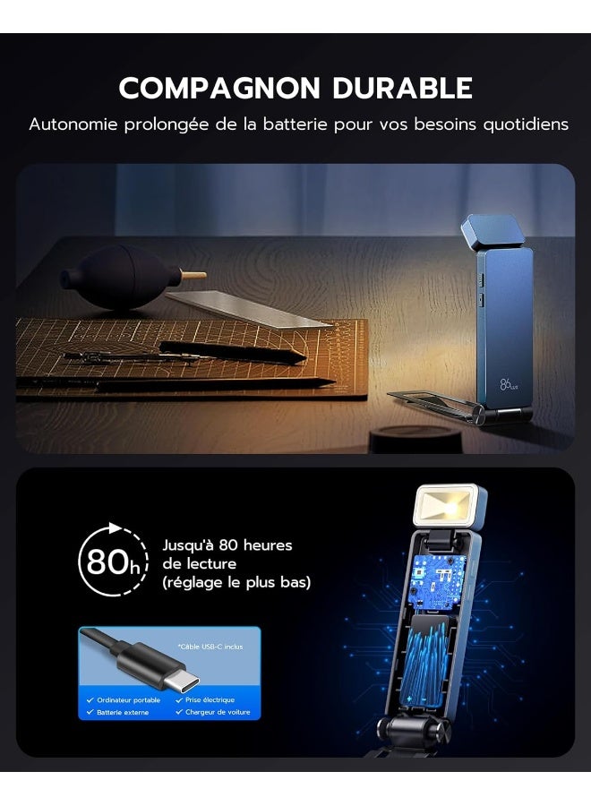 Reading Light Rechargeable Book Light For Reading In Bed Ultralight Clip-On Led Bookmark Lamp With 3 Amber Colors And Stepless Dimming For Night Reading For Book Lovers Kids Blue  - Image 2