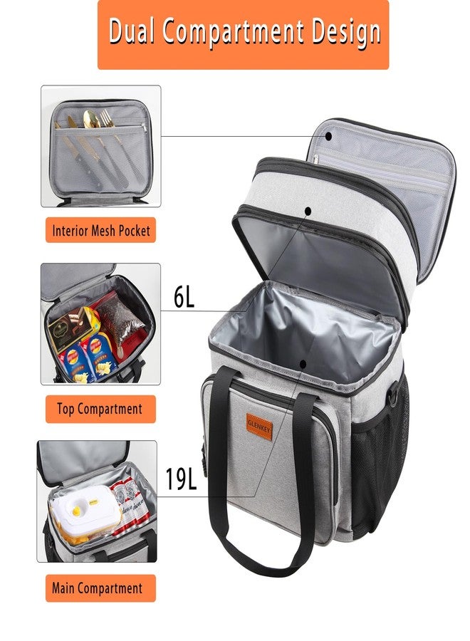 GLENKEY Double Decker XLarge Lunch Box, Insulated Heavy Duty Lunch Bag Waterproof Leakproof Durable Cooler Bag for Men Women Adults Work Picnic Camping Trip, 22L, Grey - Image 2