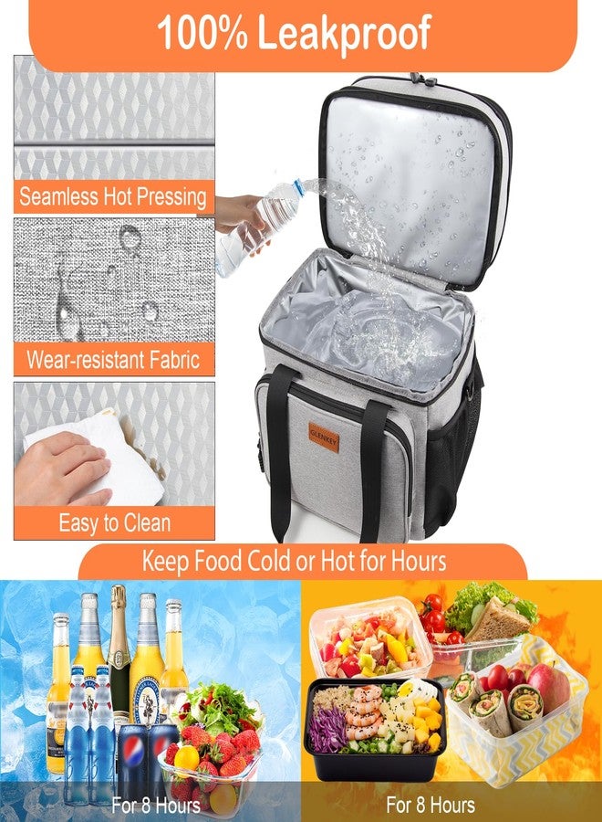 GLENKEY Double Decker XLarge Lunch Box, Insulated Heavy Duty Lunch Bag Waterproof Leakproof Durable Cooler Bag for Men Women Adults Work Picnic Camping Trip, 22L, Grey - Image 5