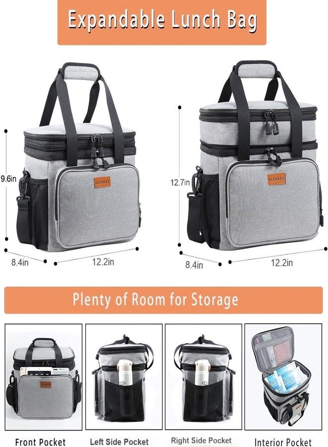 GLENKEY Double Decker XLarge Lunch Box, Insulated Heavy Duty Lunch Bag Waterproof Leakproof Durable Cooler Bag for Men Women Adults Work Picnic Camping Trip, 22L, Grey - Image 3