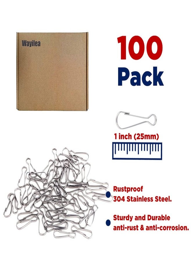 Wayilea 100pcs Stainless Steel Lanyard Snap Spring Hooks, Rust-Proof Lanyard Clasp Zipper J Clip for Key Chain ID Name Card Tag DIY Craft Badge Holder Keyring -1 Inch（25mm） 304 Stainless Steel - Image 2