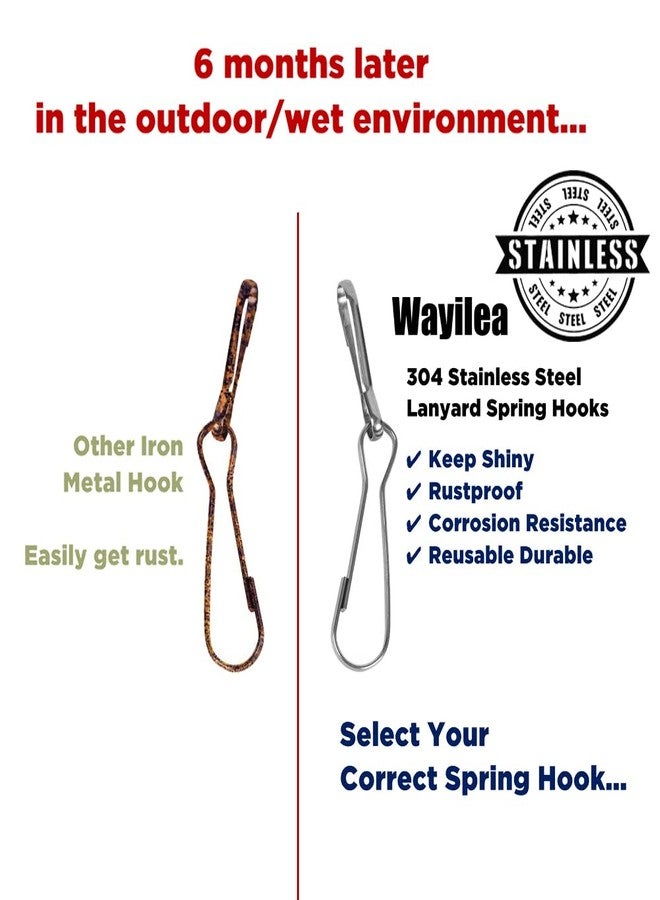 Wayilea 100pcs Stainless Steel Lanyard Snap Spring Hooks, Rust-Proof Lanyard Clasp Zipper J Clip for Key Chain ID Name Card Tag DIY Craft Badge Holder Keyring -1 Inch（25mm） 304 Stainless Steel - Image 4