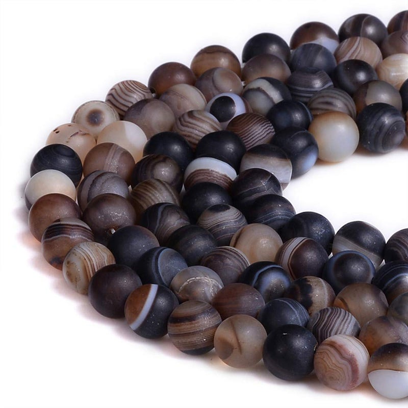 PLTbeads Natural Gemstone Loose Beads Smooth Round Approxi 15 inch DIY Bracelet Necklace for Jewelry Making 8mm Matte Brown Stripe Agate