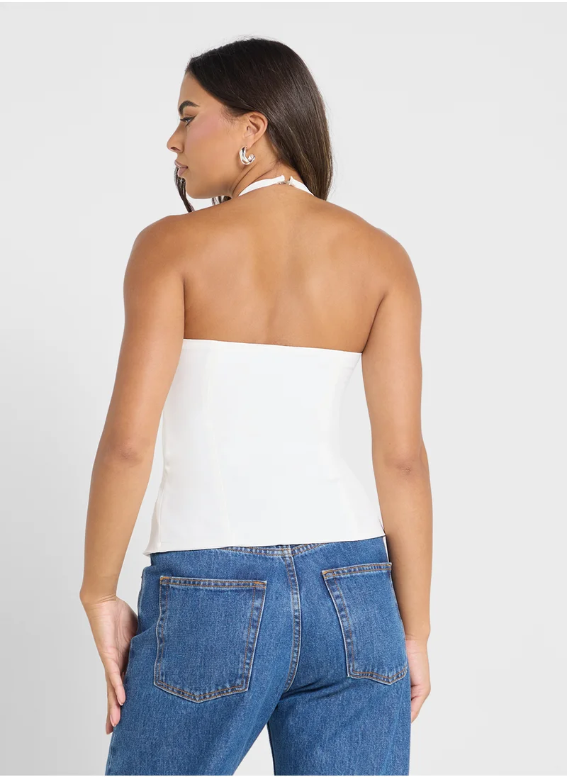 Ginger Halter Neck Top With Diamante Bow Detail