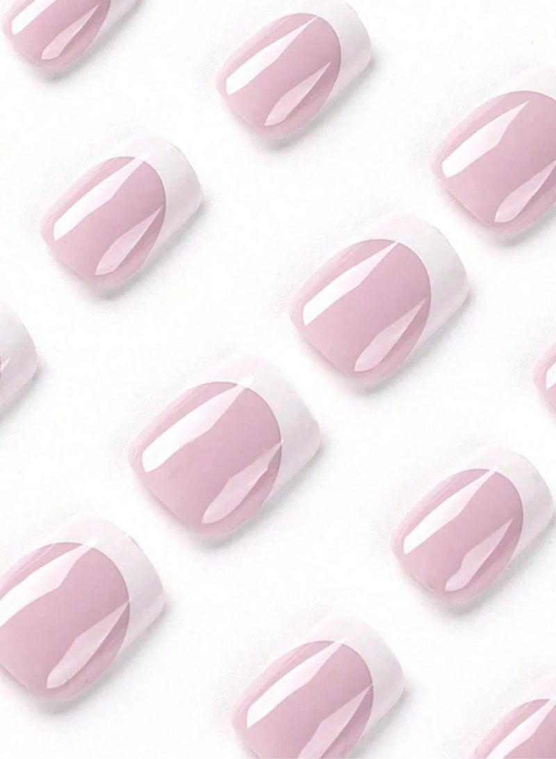 أظافر تركيب قصيرة باللون الوردي مع غراء للأظافر – قابلة للإزالة ولا تسبب ضرراً للأظافر – 24 قطعة أظافر صناعية - Image 2