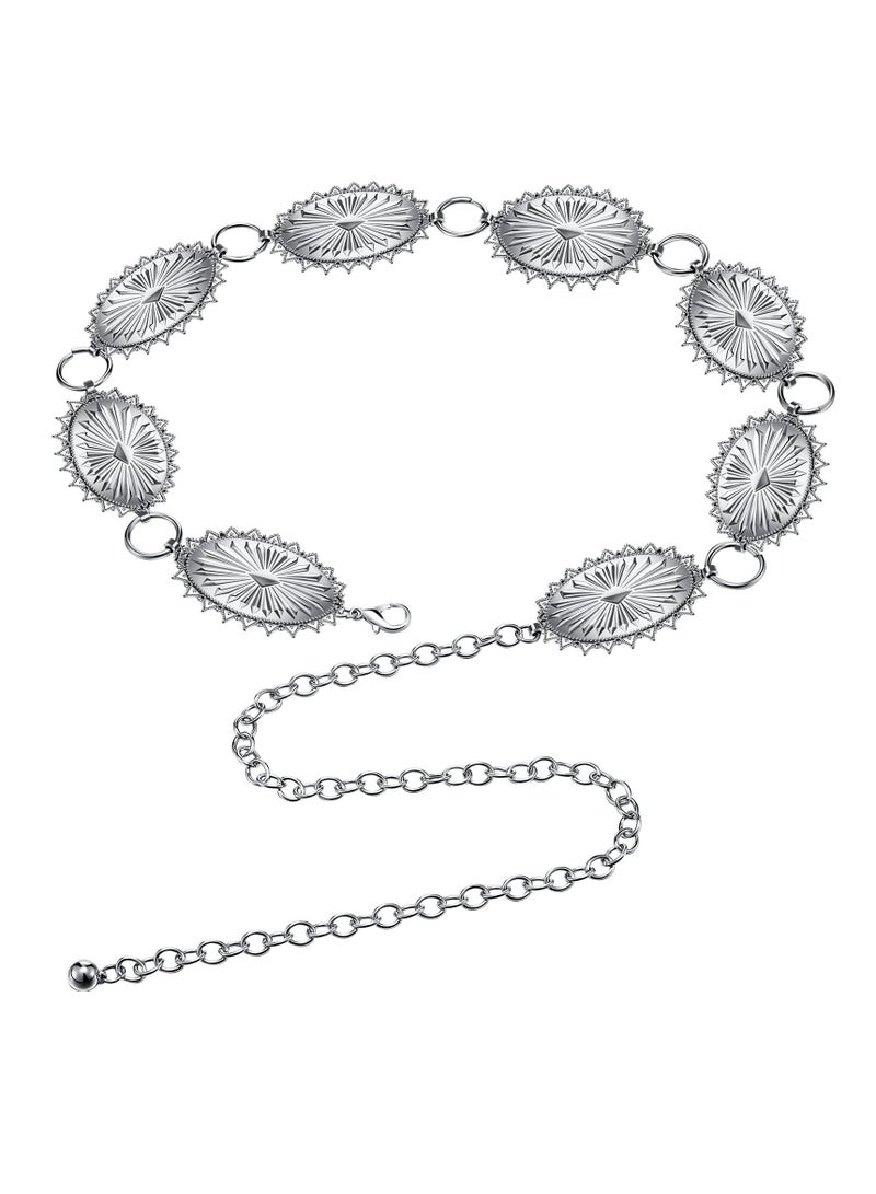 SYOSI Metal Chain Belt for Women, Fashion Metal Oval Chain Belt, Adjustable Women's Belts for Dresses Jeans, Western Cowgirl Belts for Girls Women (Silver) - Image 1
