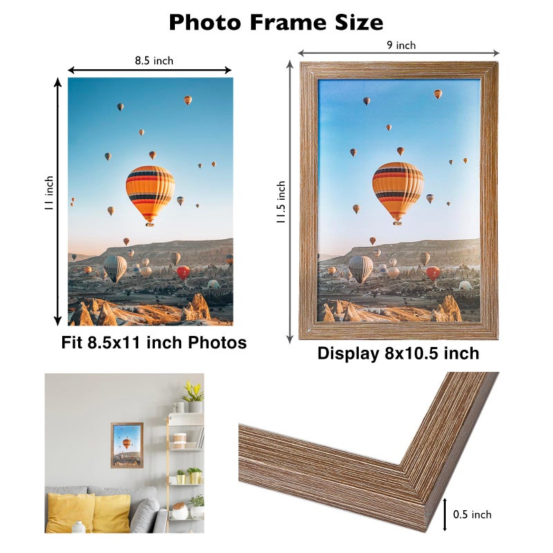JCJMY 8.5x11 Picture Frame Rustic Brown for Wall Hanging or Tabletop, Wall Mounting Horizontally or Vertically, 8.5 x 11 Wall Gallery Poster Photo Frame with Durable Shatter Resistant Plexiglass, Rustic - Image 3