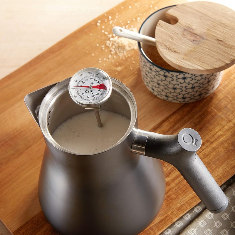 CDN ProAccurate® Instant Read Beverage Frothing Thermometer with Clip for Precise Temperature Measurement, 5" Stainless Steel Stem, Yellow Case (IRB220-F) - Image 4