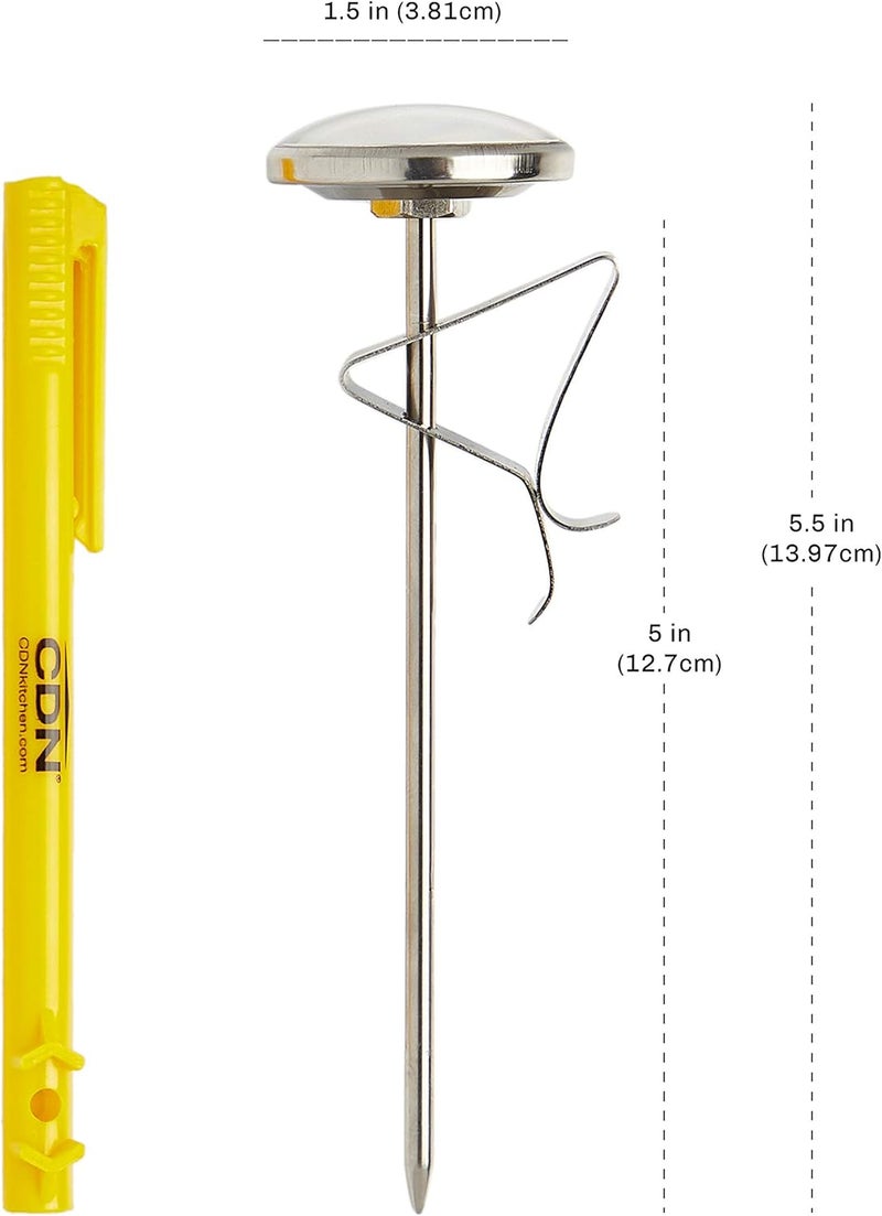 CDN ProAccurate® Instant Read Beverage Frothing Thermometer with Clip for Precise Temperature Measurement, 5" Stainless Steel Stem, Yellow Case (IRB220-F) - Image 5