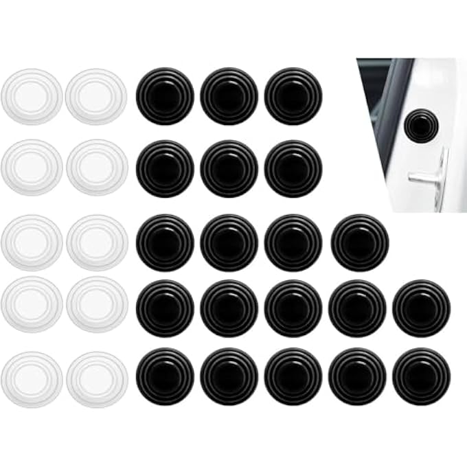 Lonimia Car Door Shock Absorbers Pack Of 30 AntiCollision Edge Guard Bumper Stickers Silicone Bumper Cushion Guards Pads Door Shock Damping Spacers Reduces Noise Suitable For Most Cars Black  White - Image 2