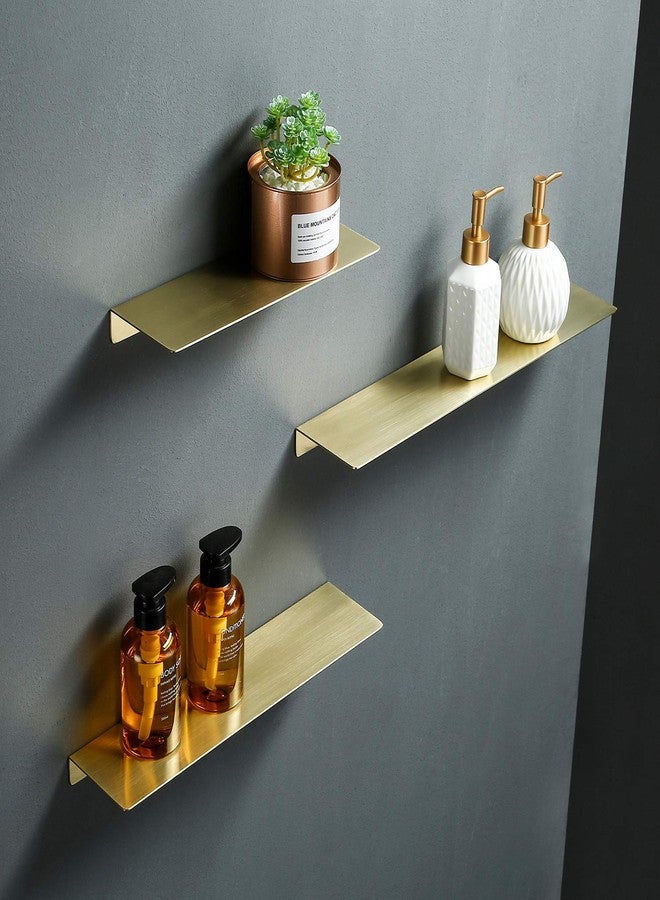 TRUSTMI Floating Shelf Wall Mounted Brushed Gold SUS304 Stainless Steel Storage Shelves for Bathroom Kitchen Bedroom Home Décor, (12 inch x 4 inch), Brushed Brass - Image 2