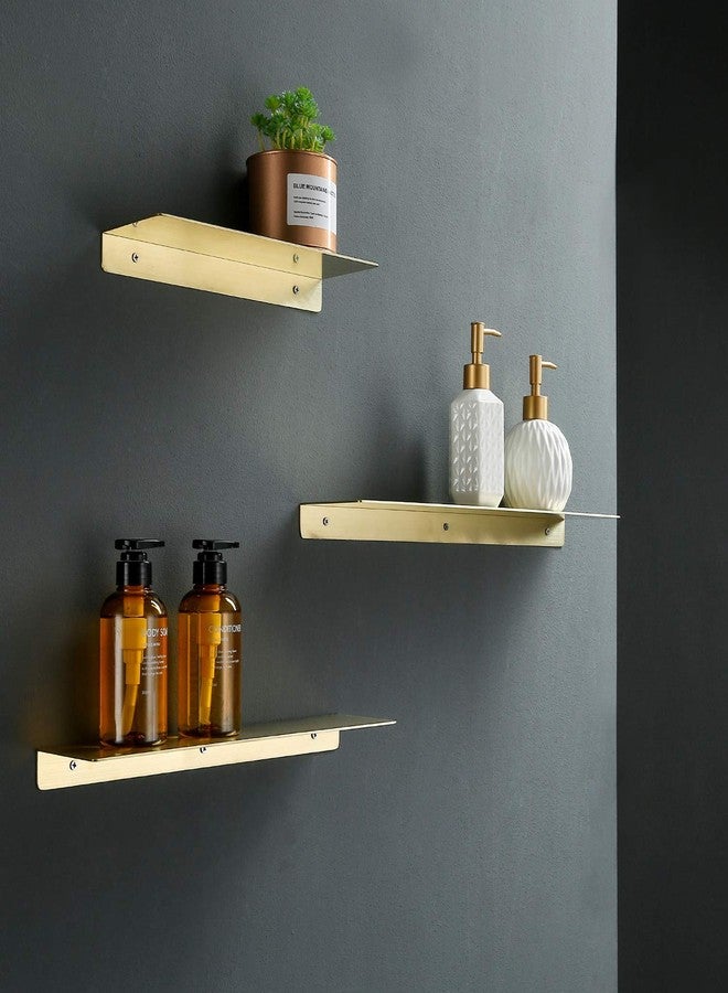 TRUSTMI Floating Shelf Wall Mounted Brushed Gold SUS304 Stainless Steel Storage Shelves for Bathroom Kitchen Bedroom Home Décor, (12 inch x 4 inch), Brushed Brass - Image 3