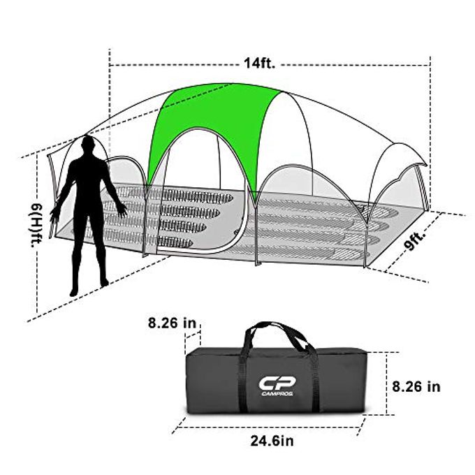 CAMPROS CP Tent 8 Person Camping Tents, Weather Resistant Family Tent, 5 Large Mesh Windows, Double Layer, Divided Curtain For Separated Room, Portable With Carry Bag Green - Image 3