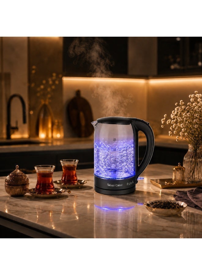 Silver Crest Glass Electric Kettle 2L 2200W With Blue LED Light, Black/Clear - Image 4