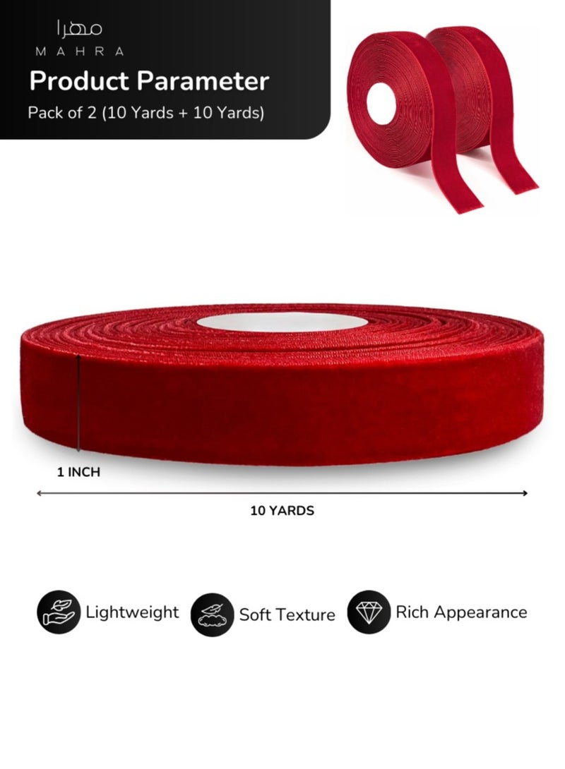 Generic Set of 2 | 1 Inch Red Velvet Ribbon | 10 Yards per Roll | Stylish Decorative Ribbon for Weddings, Christmas, Valentine's Day, Crafts, Gift Wrapping, and More | Opulent Pink Ribbon for Celebrations and Special Events - Image 2