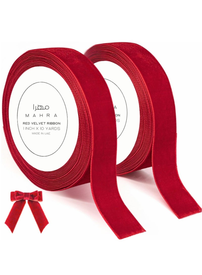 Generic Set of 2 | 1 Inch Red Velvet Ribbon | 10 Yards per Roll | Stylish Decorative Ribbon for Weddings, Christmas, Valentine's Day, Crafts, Gift Wrapping, and More | Opulent Pink Ribbon for Celebrations and Special Events - Image 1